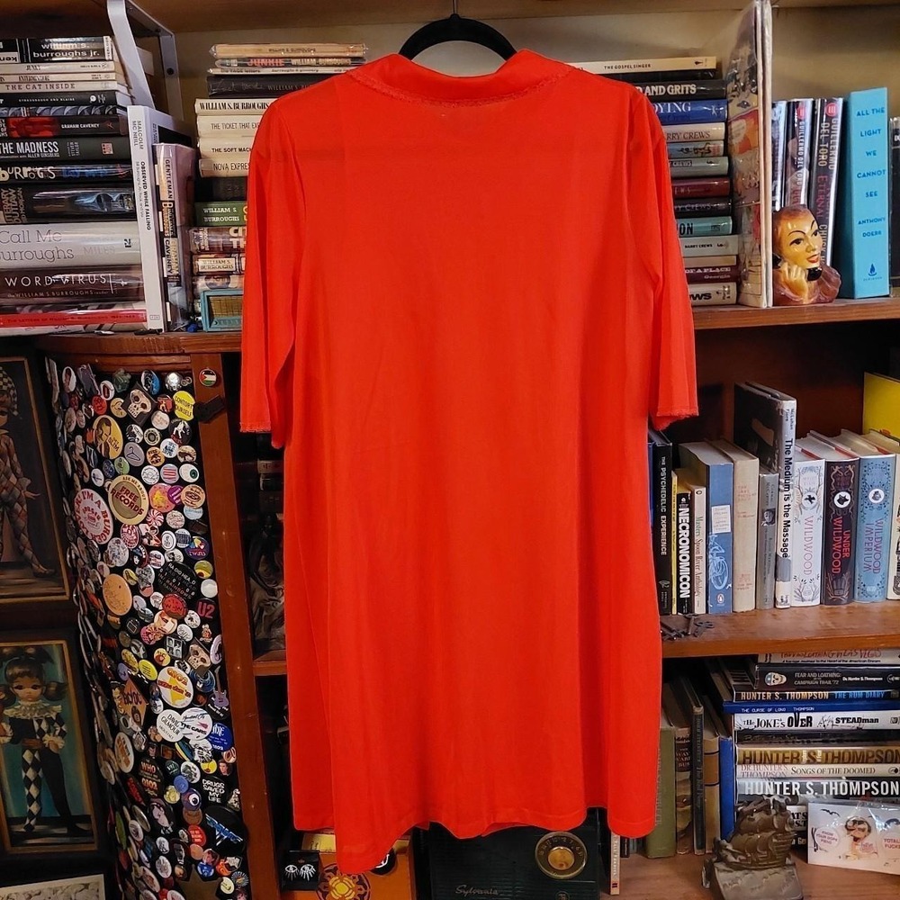 Vintage bright coral almost red 2-piece slip set with mini dress and over coat. - Picture 2 of 8